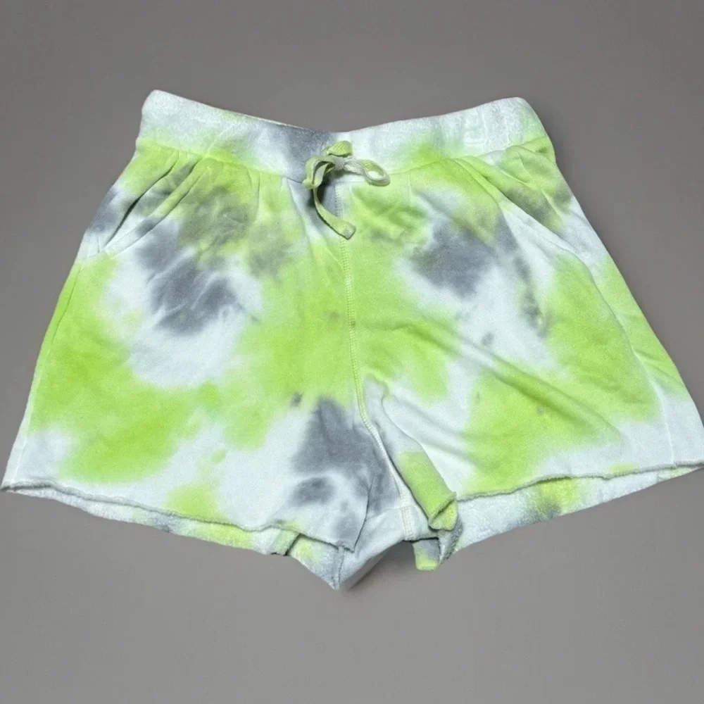 Free People Kelly Washed Tie Dye Shorts Green Gray White Fleece Lounge Size XS - Picture 1 of 4